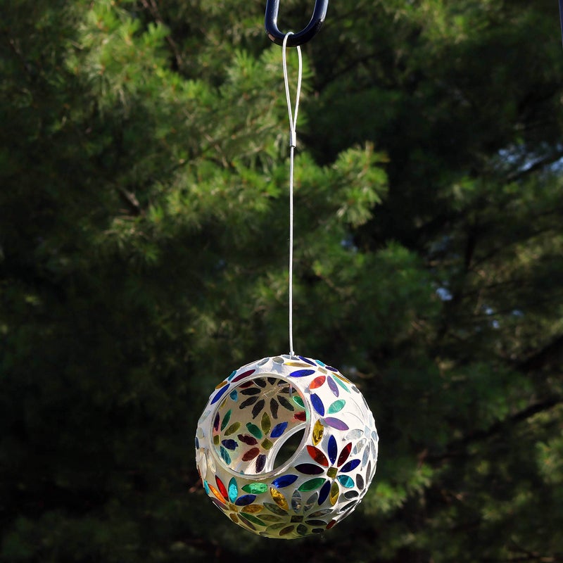 Sunnydaze 6-Inch Glass Mosaic Hanging Bird Feeder for Outdoors - Fly-Through Wild Bird Feeder - Rainbow Daisies - Image 5
